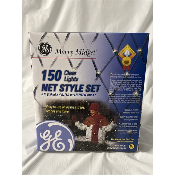 GE Merry Midget 150 clear net style Christmas lights New Damaged Box 6' x4’ - Picture 1 of 6